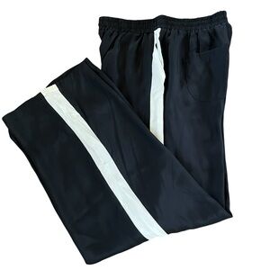 Gold Hawk Black Silk Wide-Leg Pants with Ivory Side Stripe XS NWT